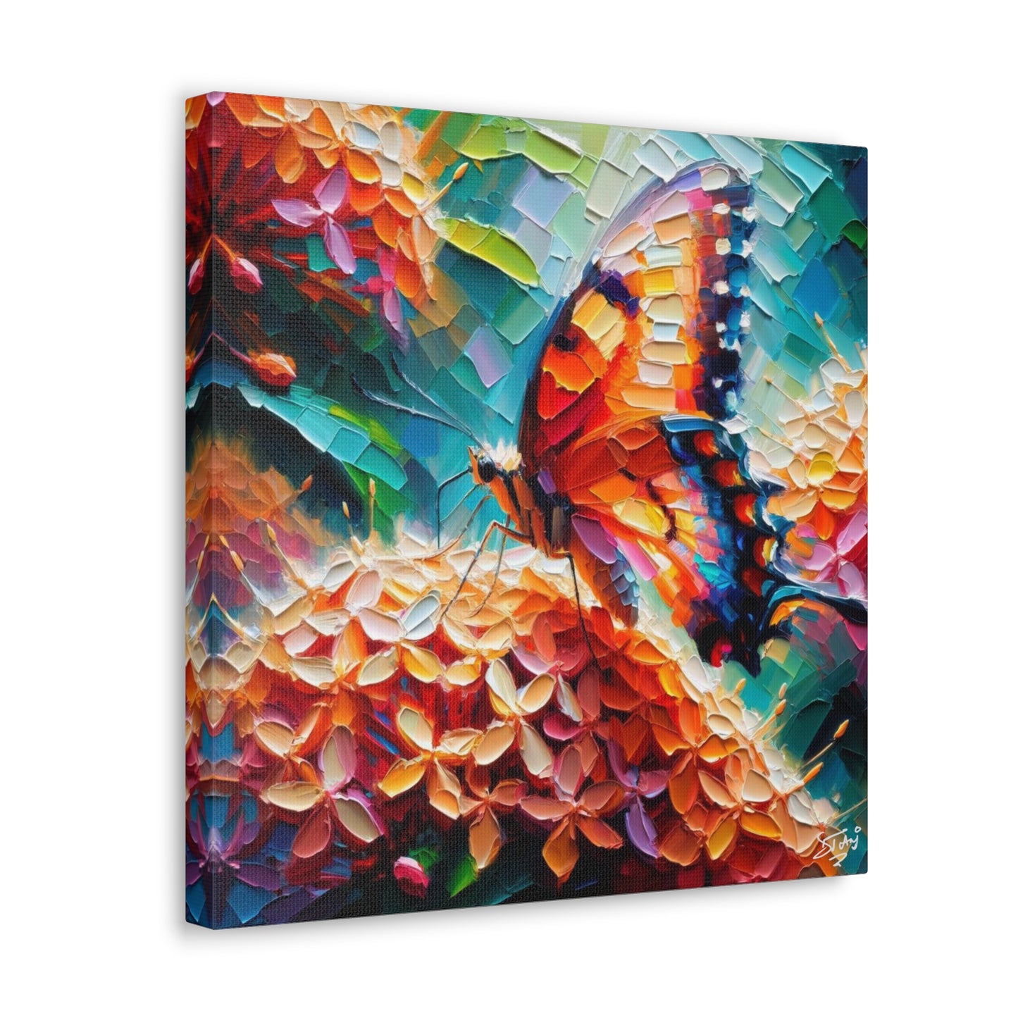 Art Print, Butterfly on Ixoras, Oil Finish, Caribbean Nature, Cultural, Heritage, Semi-Abstract, Canvas Gallery Wrap