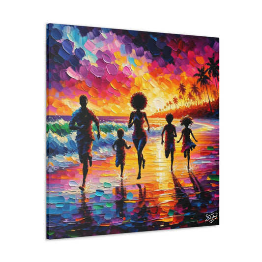 Art Print, Caribbean Family, "Having Fun" Oil Finish, West Indian Ethnicity, Cultural, Heritage, Abstract, Canvas Gallery Wrap