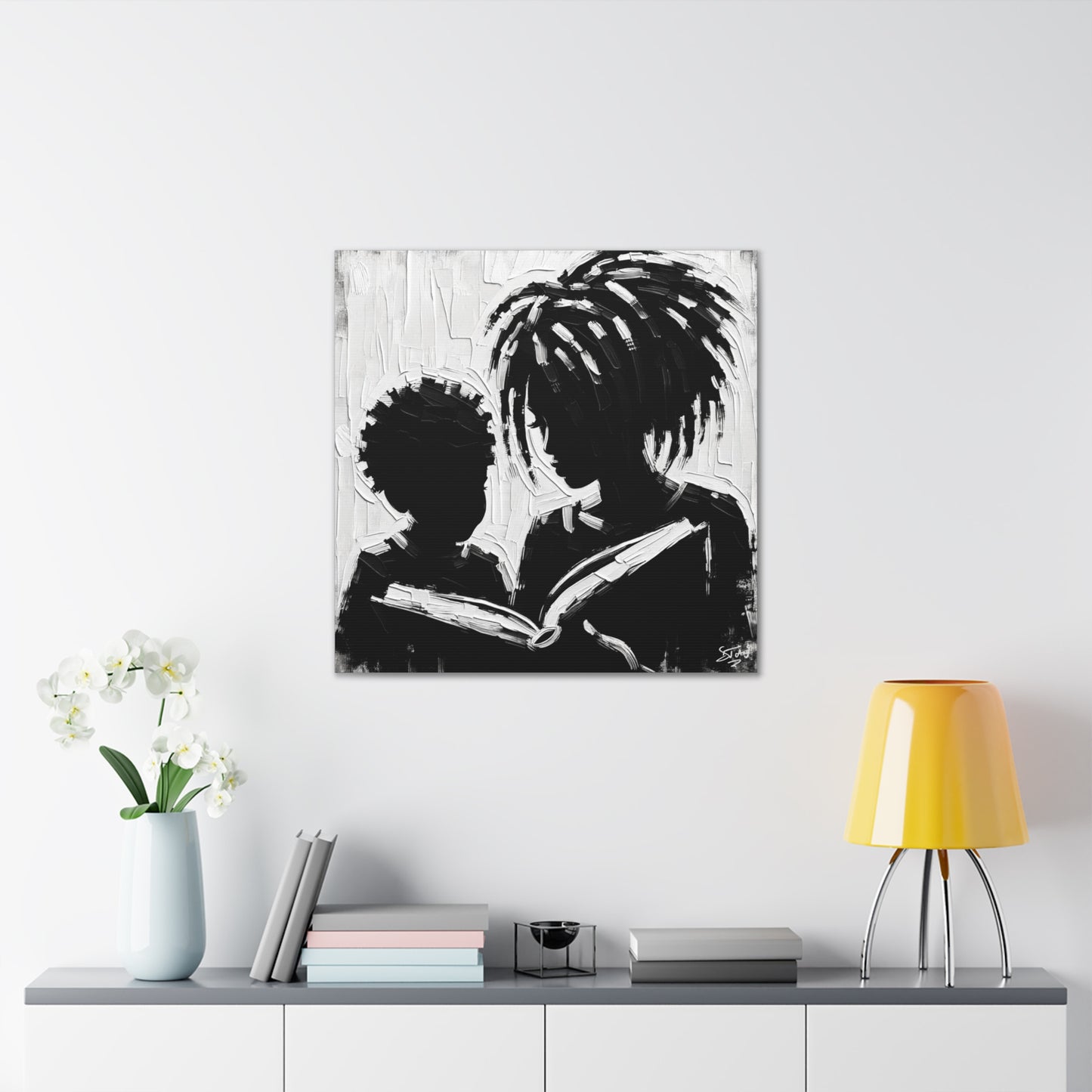 Art Print, Afro-Caribbean Mother & Son, Oil Finish, West Indian Ethnicity, Cultural, Heritage, Abstract, Canvas Gallery Wrap