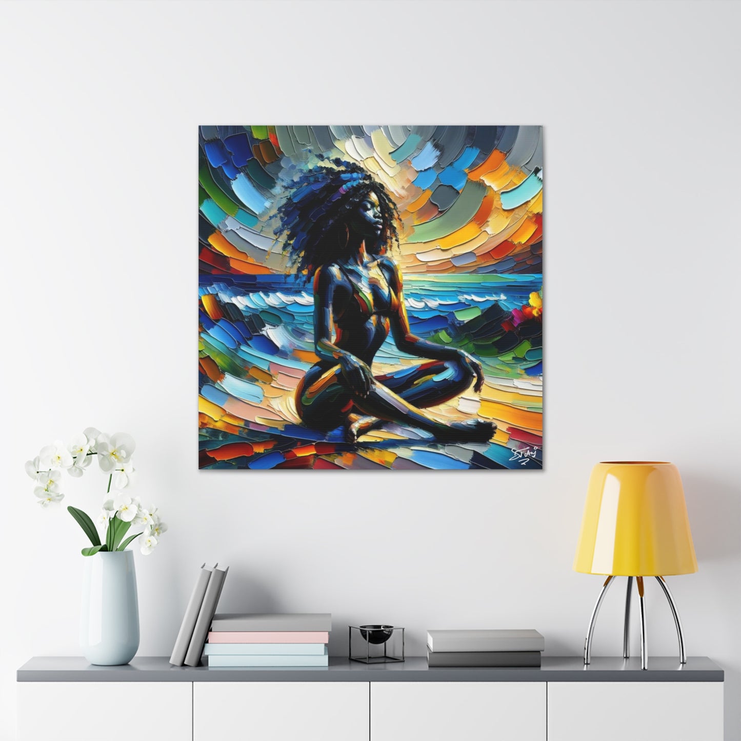 Art Print, Afro-Caribbean Woman, "Meditation" Abstract, Oil Finish, West Indian Ethnicity, Cultural, Heritage, Abstract, Canvas Gallery Wrap