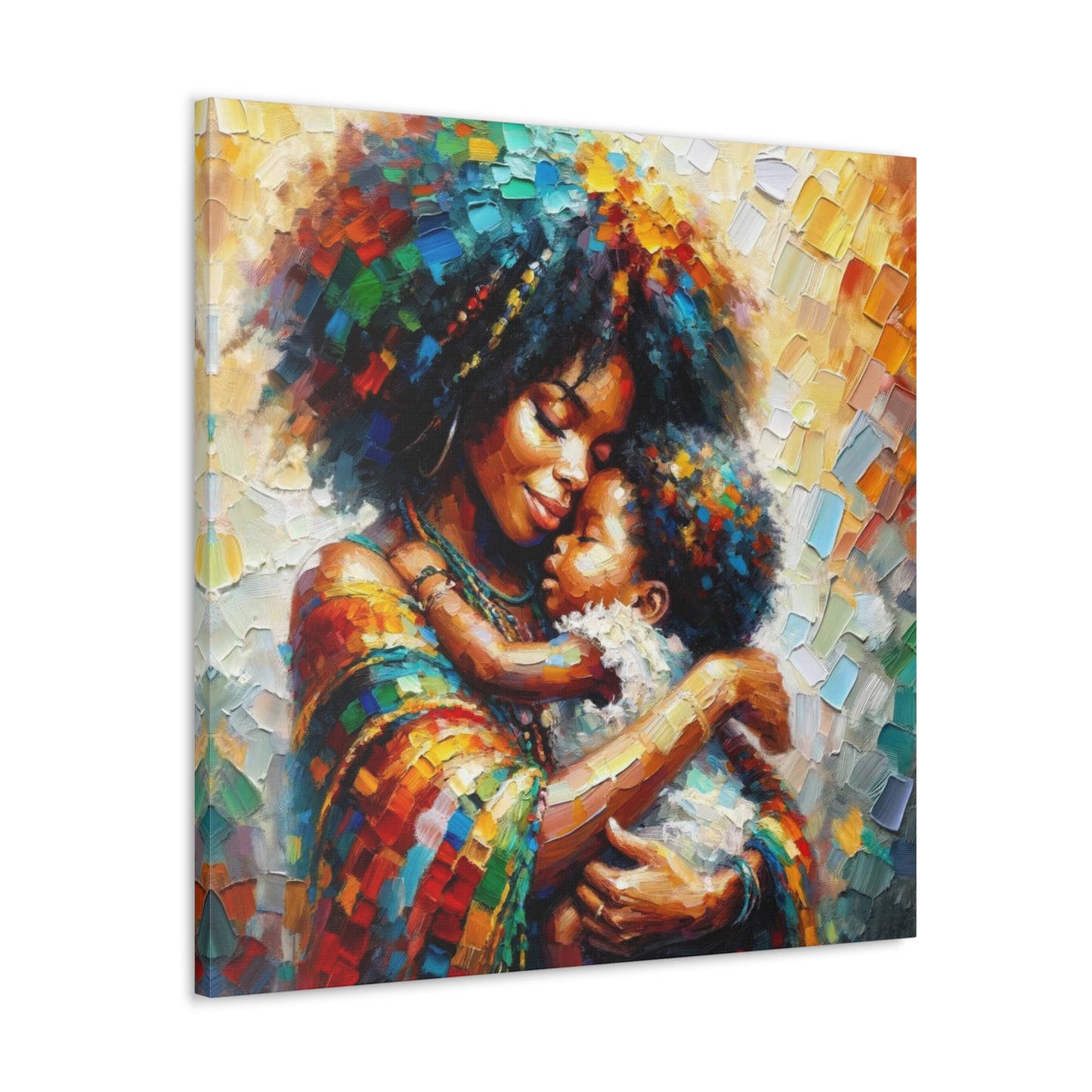 Art Print, Mother & Child#3, Afro-Caribbean Woman, Oil Finish, West Indian Ethnicity, Cultural, Heritage, Semi-Abstract, Canvas Gallery Wrap