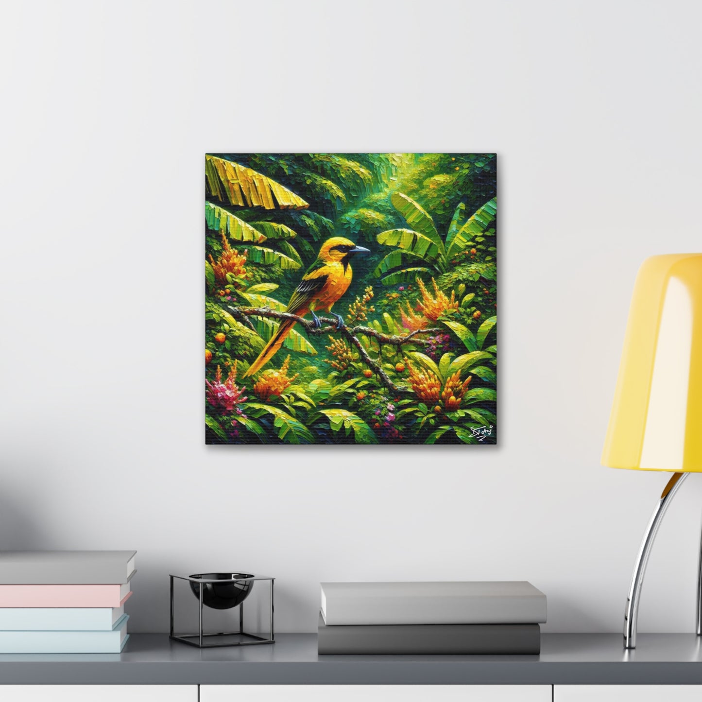 Art Print, Yellow Oriole (Plantain Bird), Caribbean Birds, Oil Finish, Caribbean Nature, Cultural, Heritage, Canvas Gallery Wrap