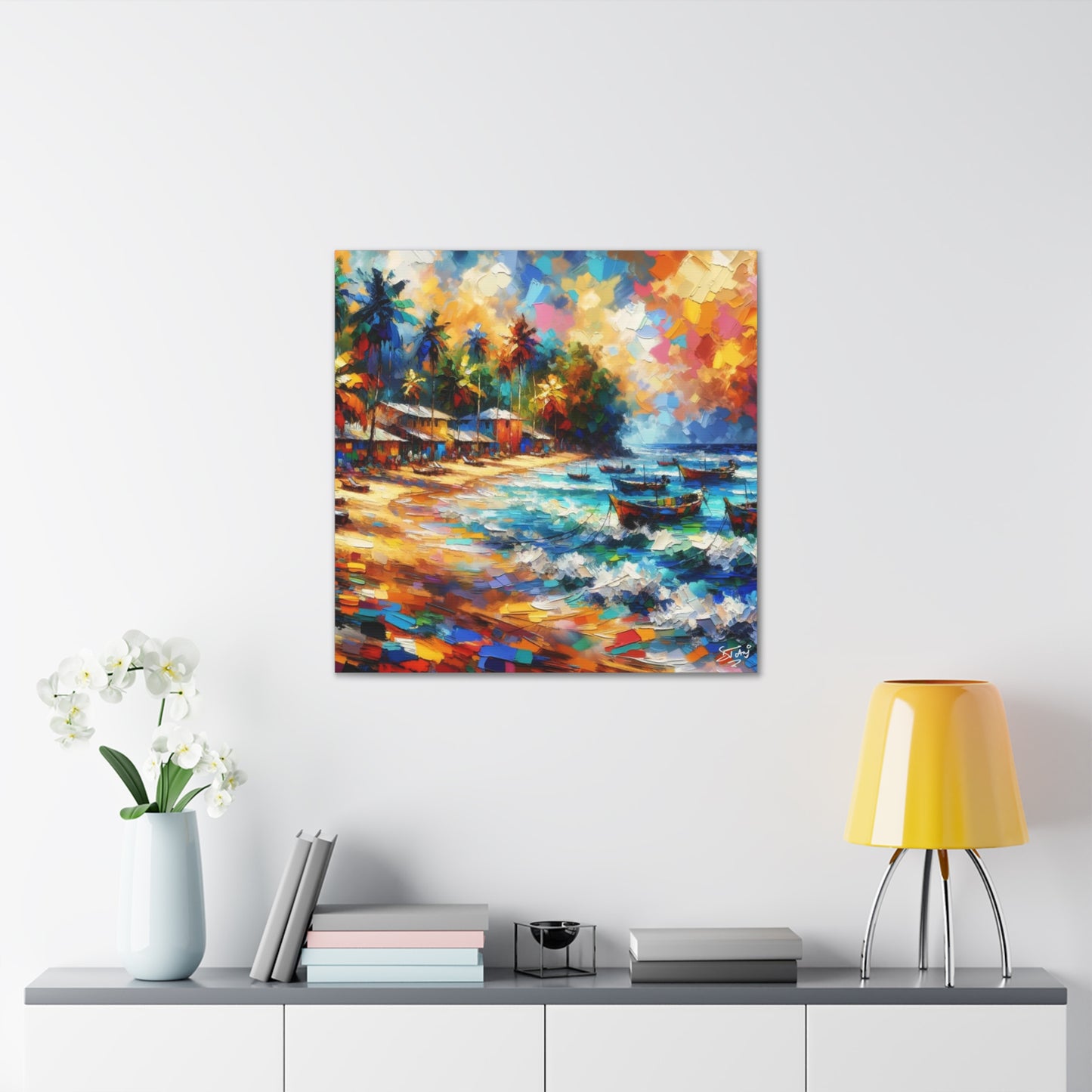 Art Print of Caribbean Sunset, Abstract, Oil Painting, West Indian Art, Canvas Gallery Wraps