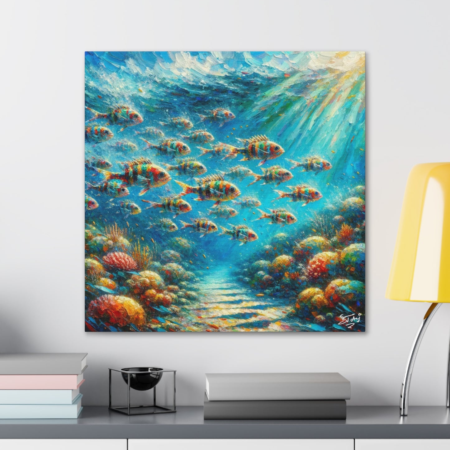 Art Print, School of Squirelfish, Oil Finish, Caribbean Nature, Canvas Gallery Wrap