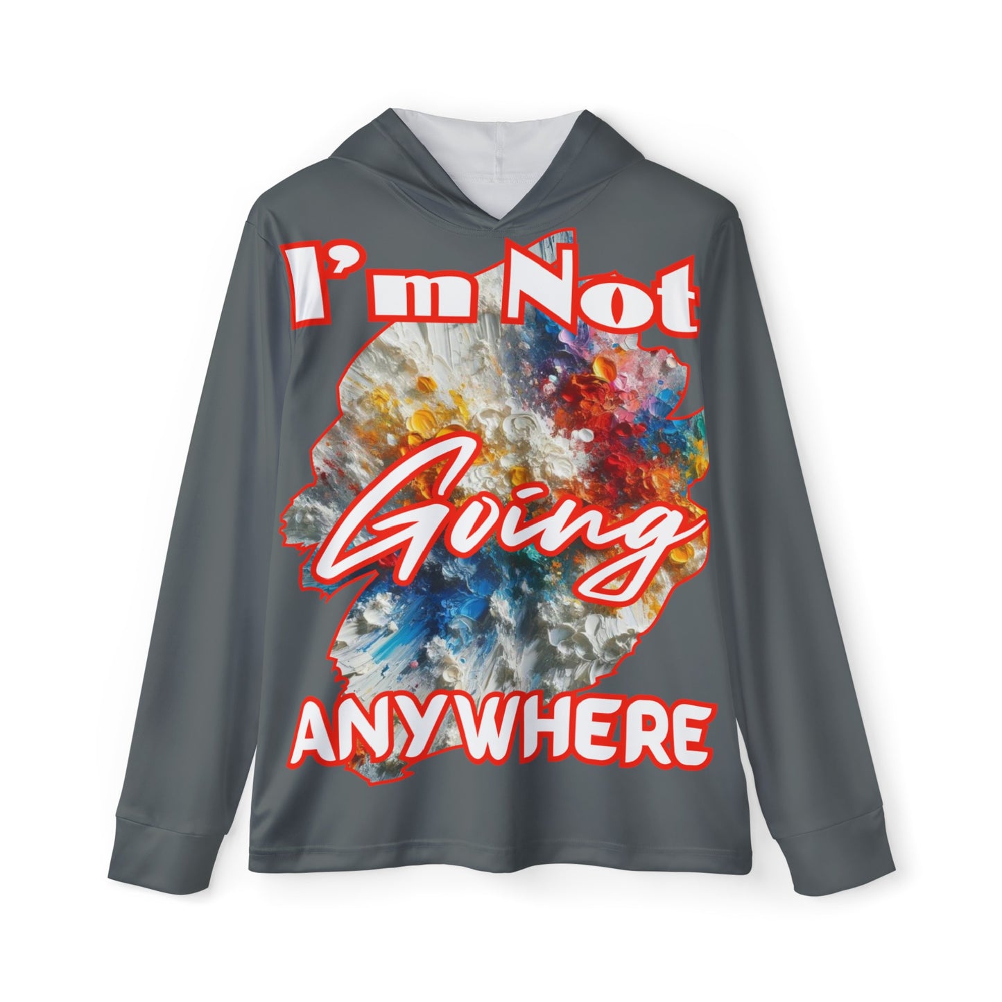 Men's Sports Warmup Hoodie (AOP), "I'm Not Going Anywhere"