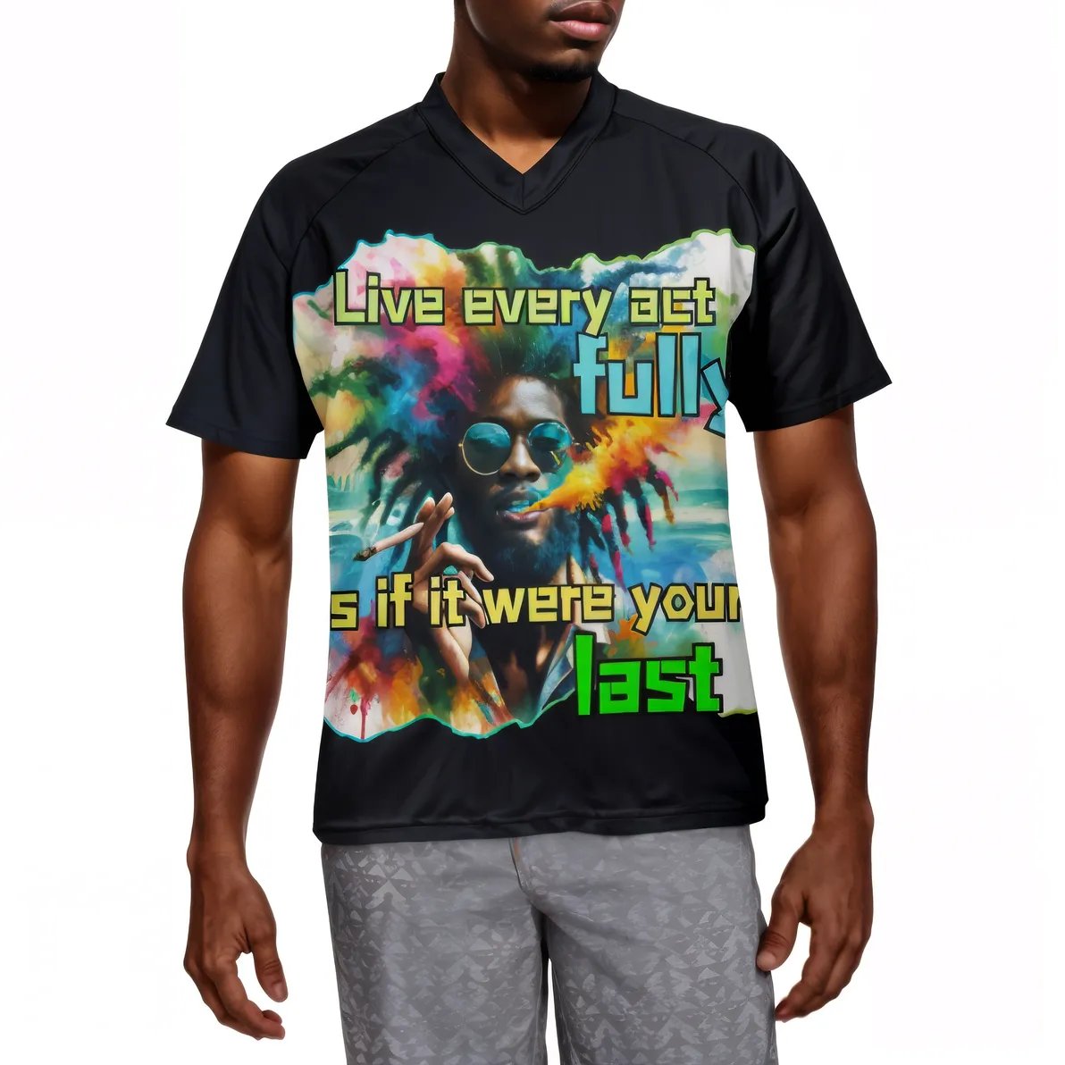 Men's V-Neck Polyester T-Shirt "Black Mental Health Matters"