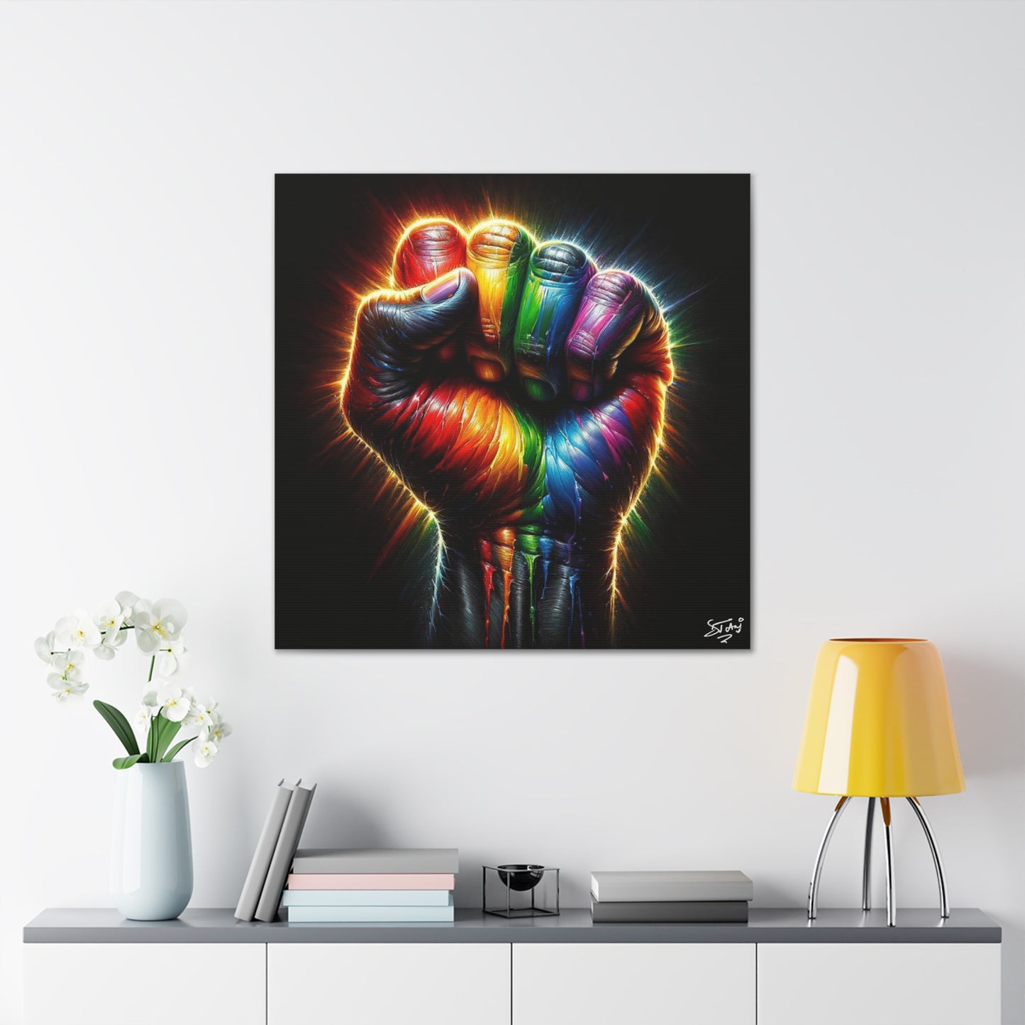 Art Print, Black Power, Oil Finish, Unity, One Love, Semi-Abstract, Canvas Gallery Wrap