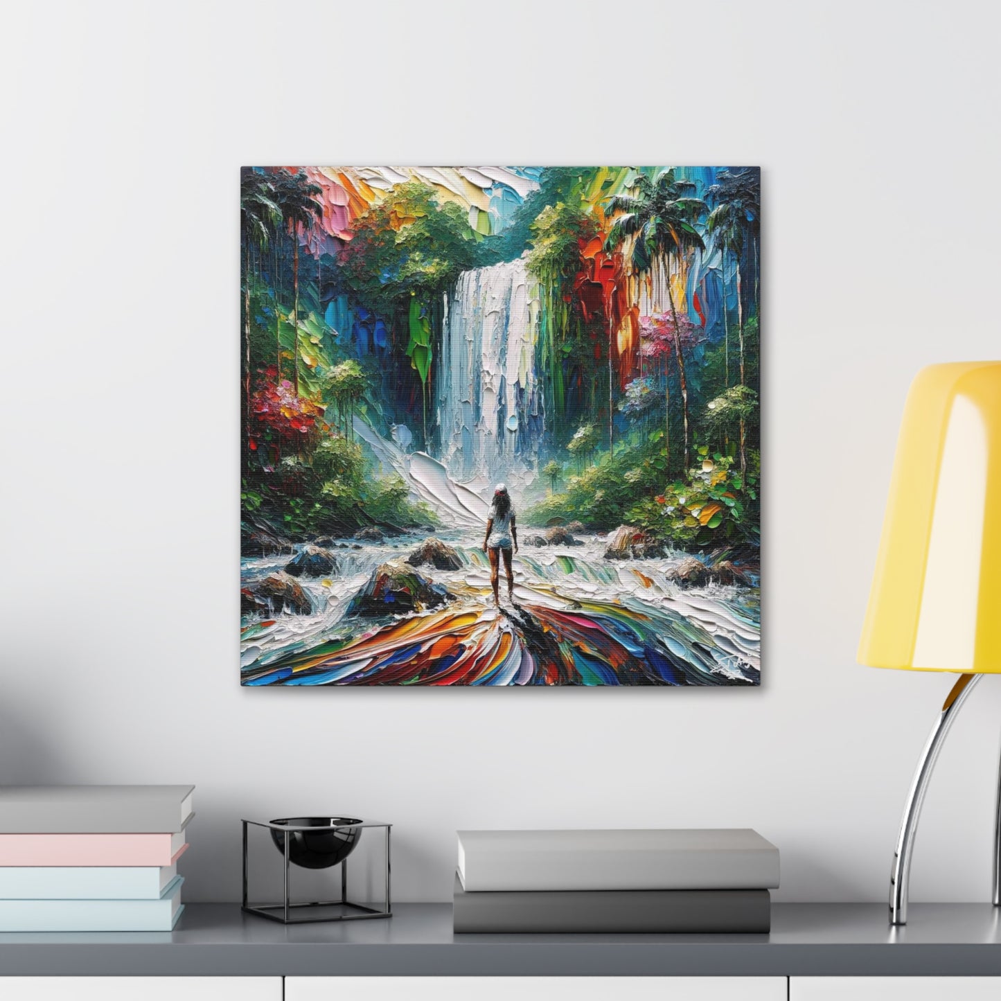 Art Print of Caribbean Woman at Waterfall, West Indian Art, Canvas Gallery Wraps