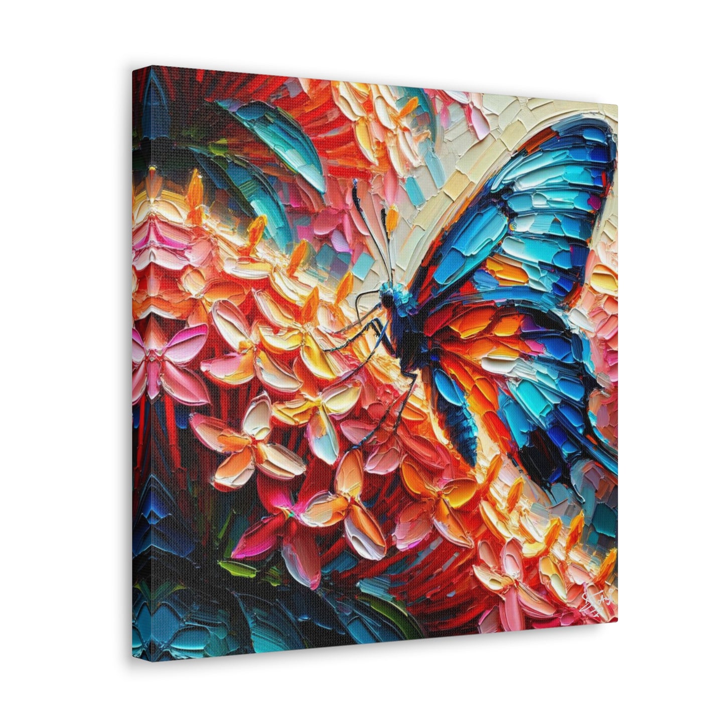 Art Print, Butterfly on Ixoras, Oil Finish, Caribbean Nature, Cultural, Heritage, Semi-Abstract, Canvas Gallery Wrap