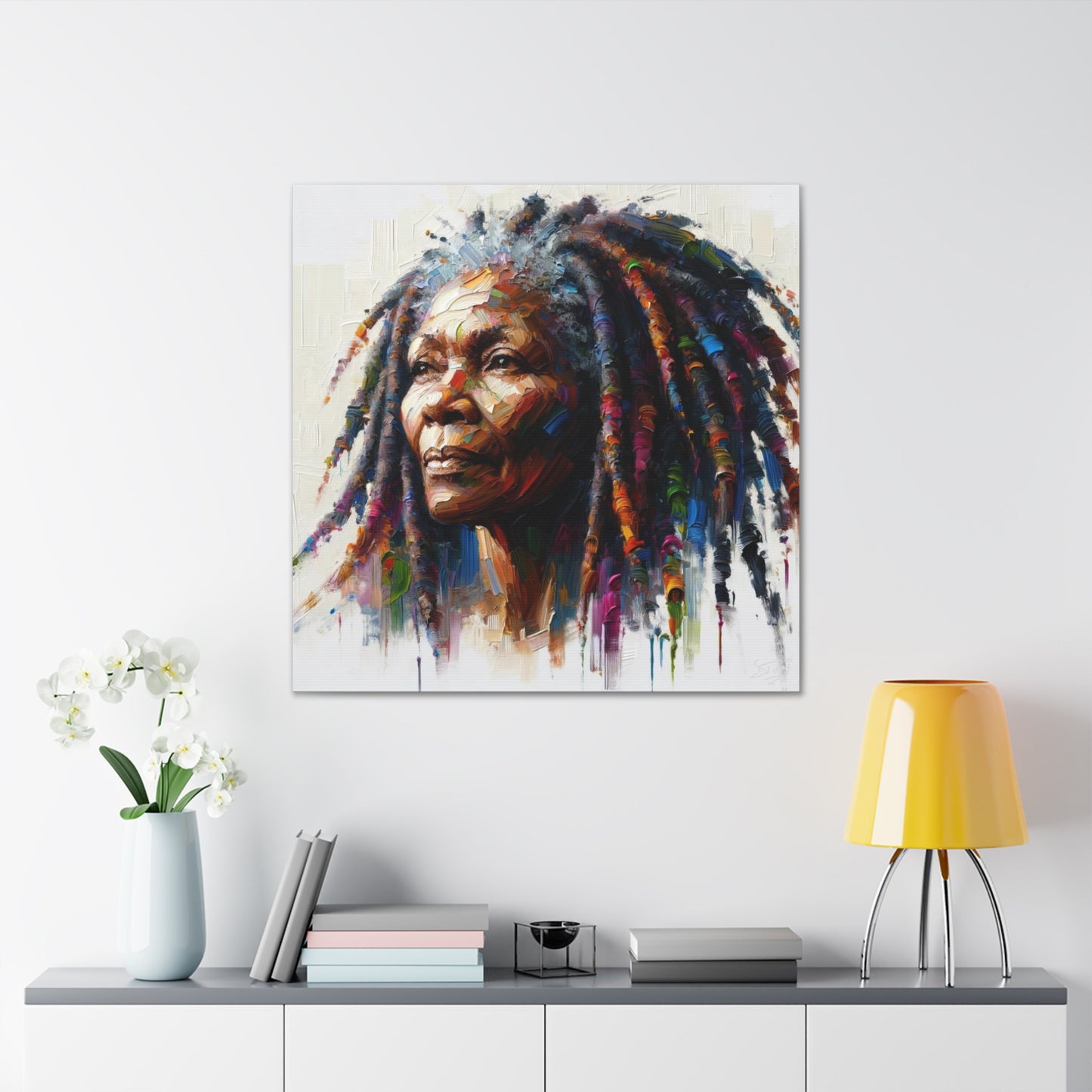 Art Print, Elderly Caribbean Woman "A Hard Life," Oil Finish, West Indian Ethnicity, Cultural, Heritage, Semi-Abstract, Canvas Gallery Wrap