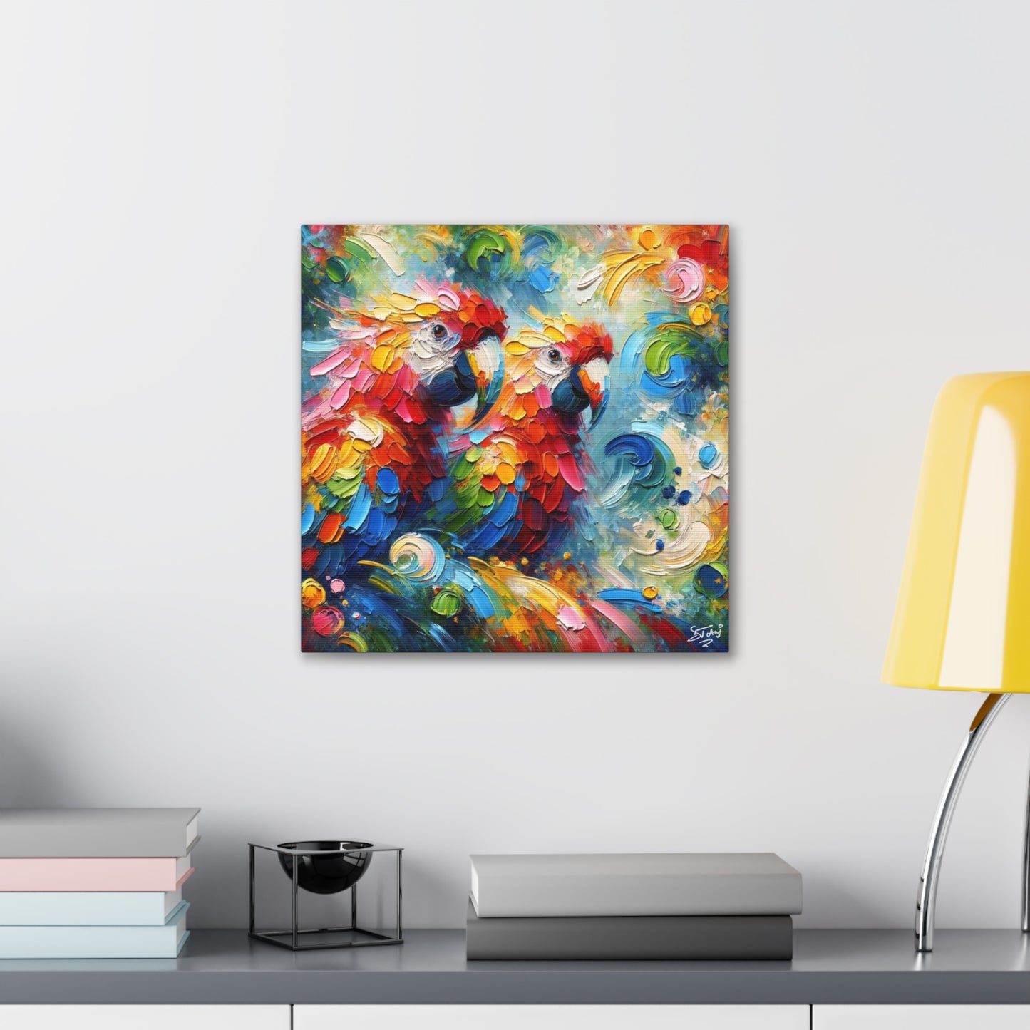 Art Print, The Parrots, Oil Finish, Caribbean Nature, Cultural, Heritage, Semi-Abstract, Canvas Gallery Wrap