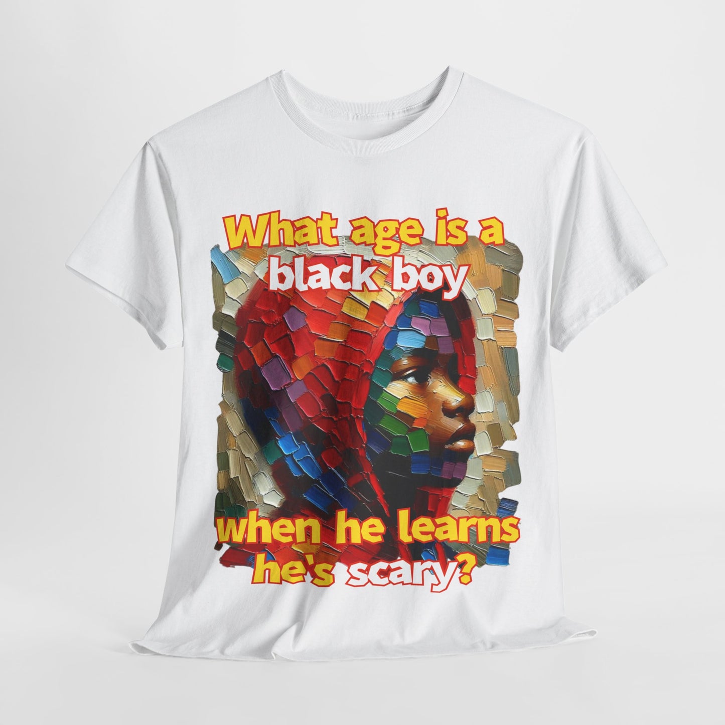 Unisex Heavy Cotton Tee, "What Age is a Black Boy..."