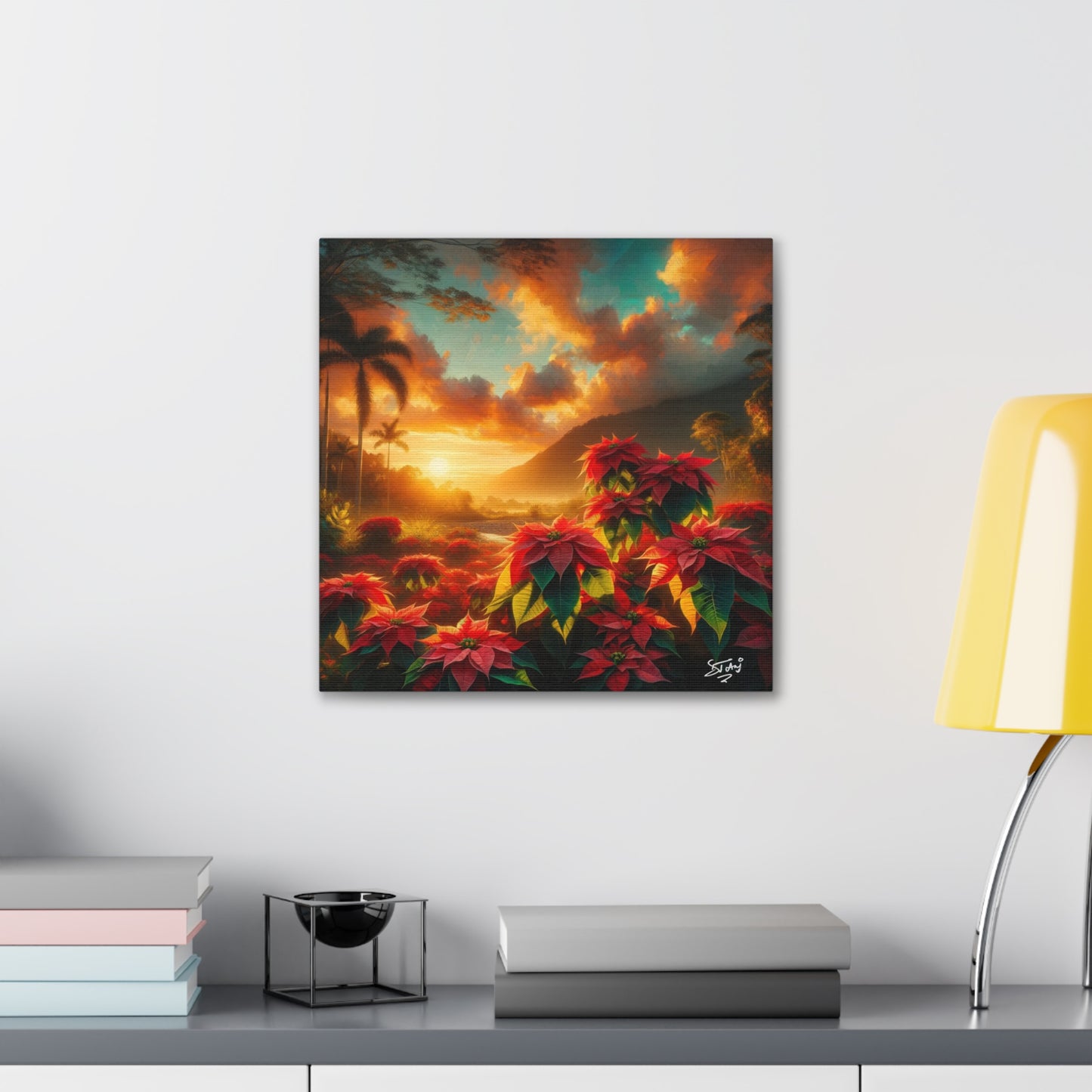 Print of Wild Poinsettia Plants in the Caribbean During Sunset, Trinidad and Tobago, Canvas Gallery Wraps