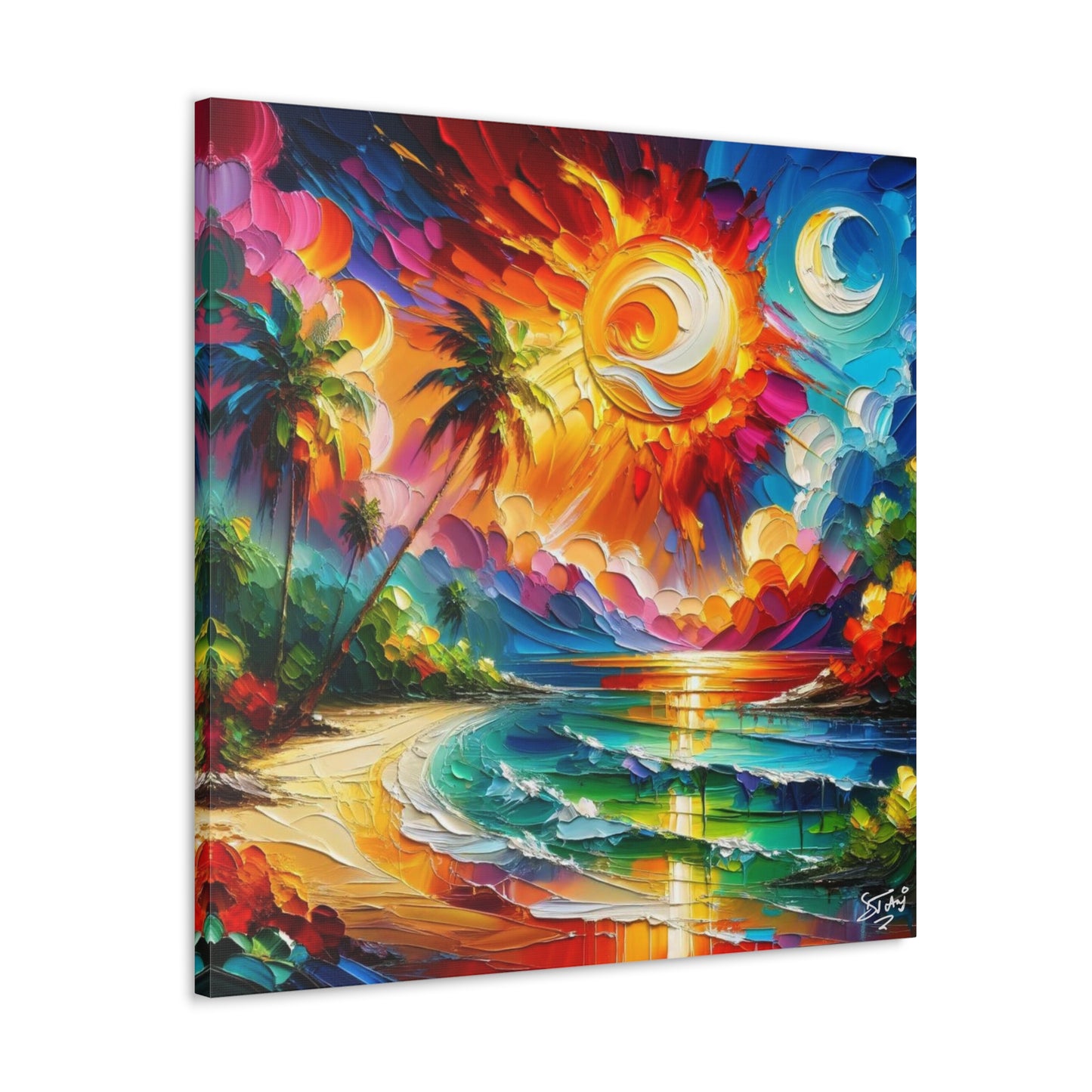 Art Print of Caribbean Sunset Scene, Semi-Abstract, Oil Painting, West Indian Art, Canvas Gallery Wraps