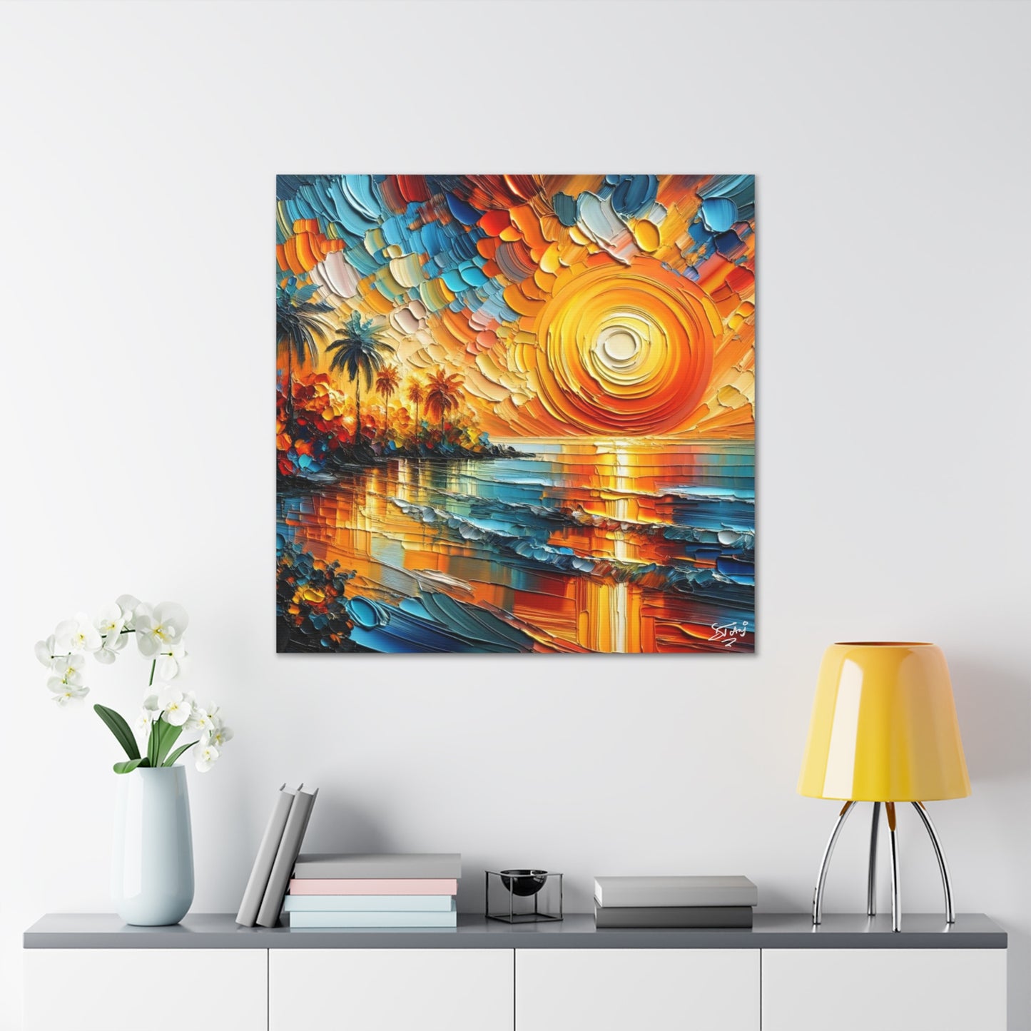 Art Print of Caribbean Sunset Beach Scene, West Indian Art, Canvas Gallery Wraps