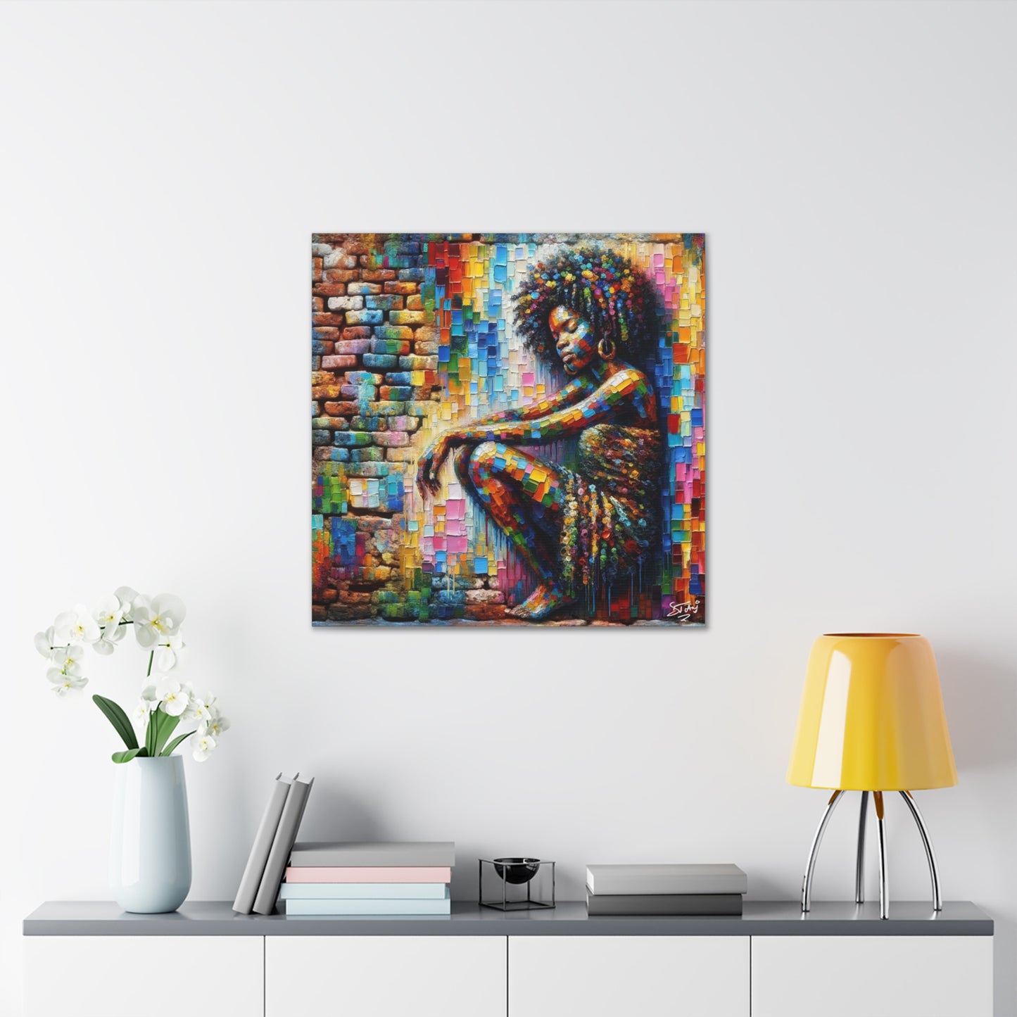 Art Print, Afro-Caribbean Woman "In Paint," (2) Oil Finish, West Indian Ethnicity, Cultural, Heritage, Semi-Abstract, Canvas Gallery Wrap