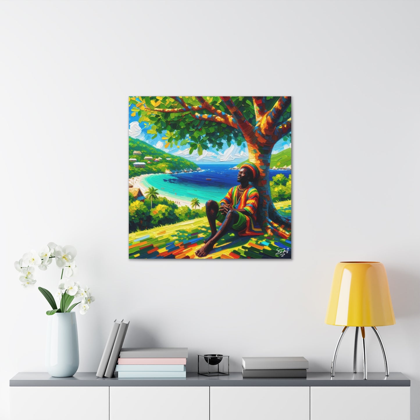 Art Print of Caribbean Man "Under the Tree," West Indian Art, Canvas Gallery Wraps