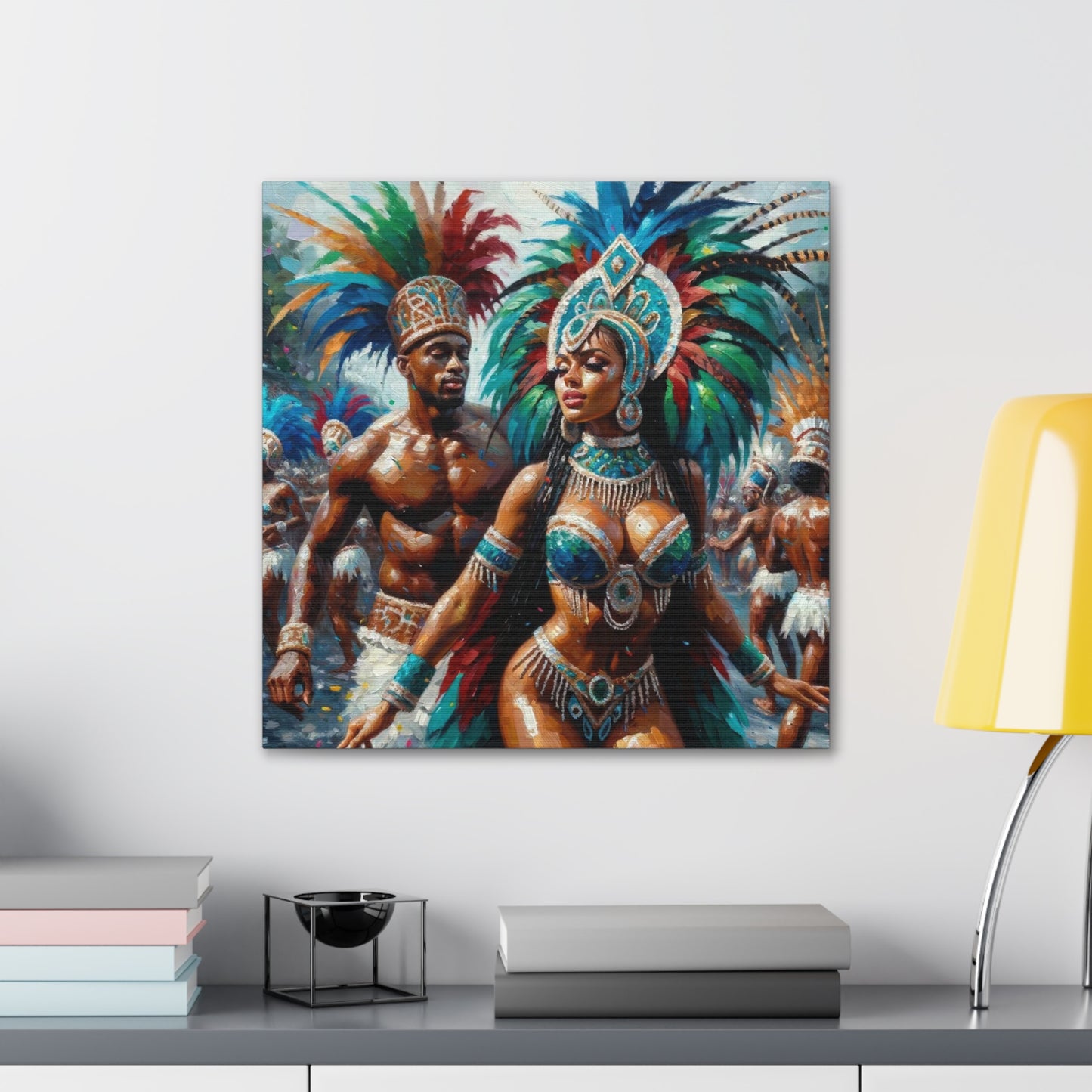 Art Print, Trini Masqueraders#2, Carnival, Oil Finish, West Indian Ethnicity, Cultural, Heritage, Indo & Afro Caribbean, Canvas Gallery Wrap