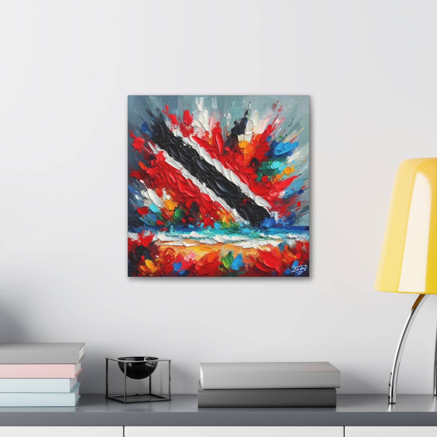 Art Print, Trinidad Abstract Scene, Oil Finish, Unity, One Love, Semi-Abstract, Canvas Gallery Wrap