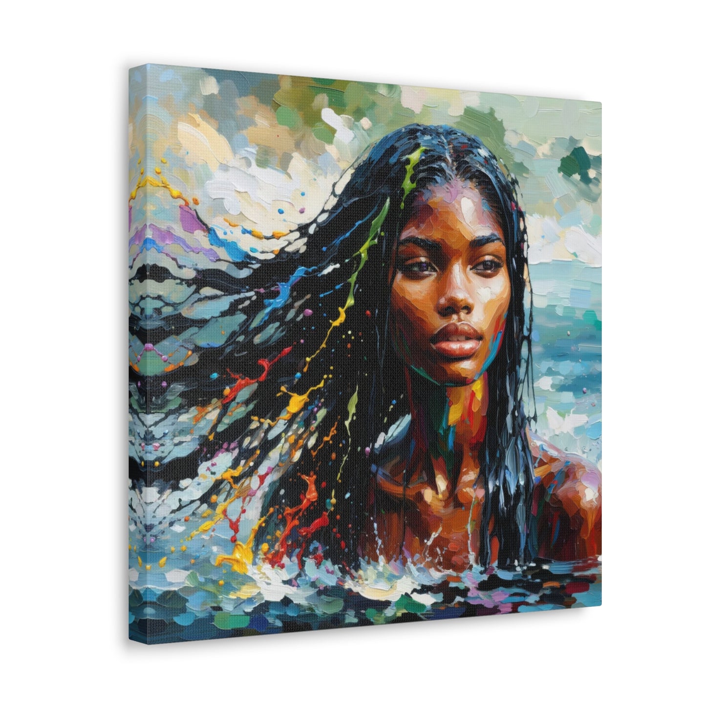 Art Print#4 of Trini Woman - Chilling in the Caribbean Sea, Oil Finish, West Indian Ethnicity, Cultural, Heritage Art, Canvas Gallery Wraps