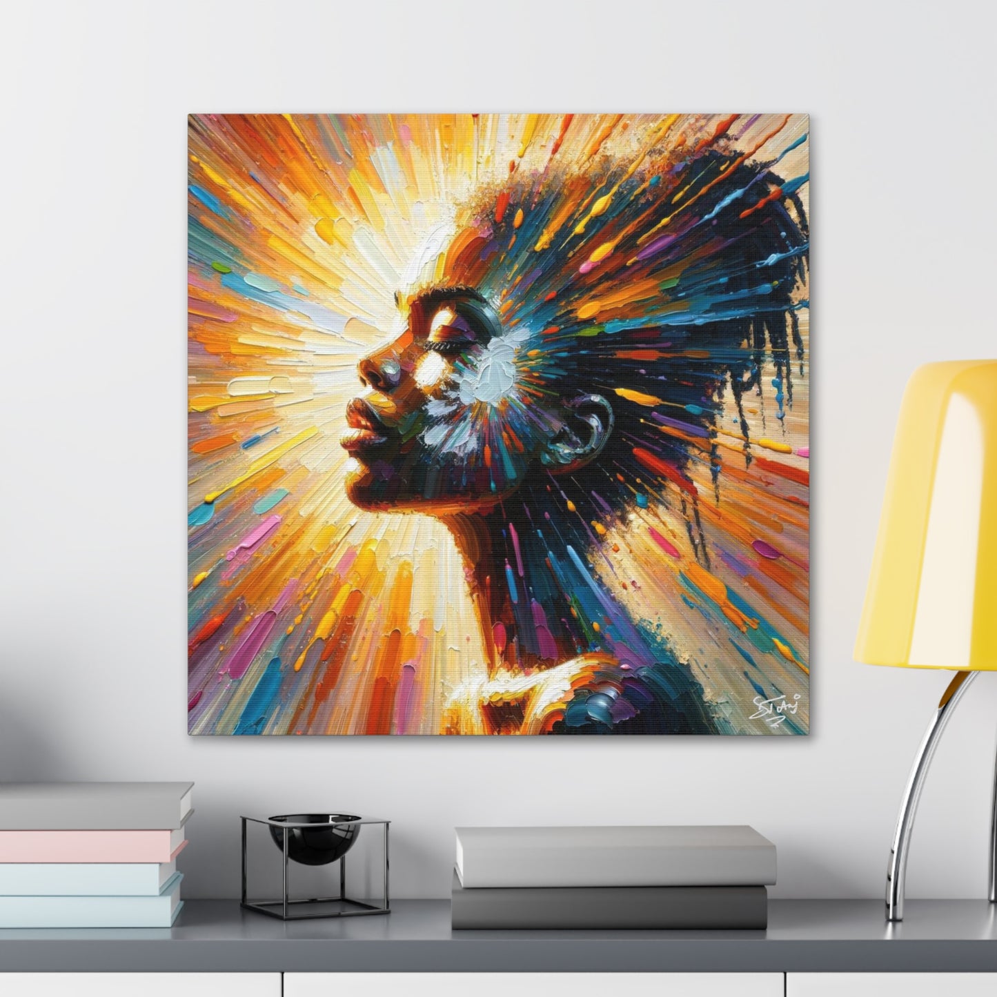 Art Print, Afro-Caribbean Woman, "Bright Light" Oil Finish, West Indian Ethnicity, Cultural, Heritage, Abstract, Canvas Gallery Wrap