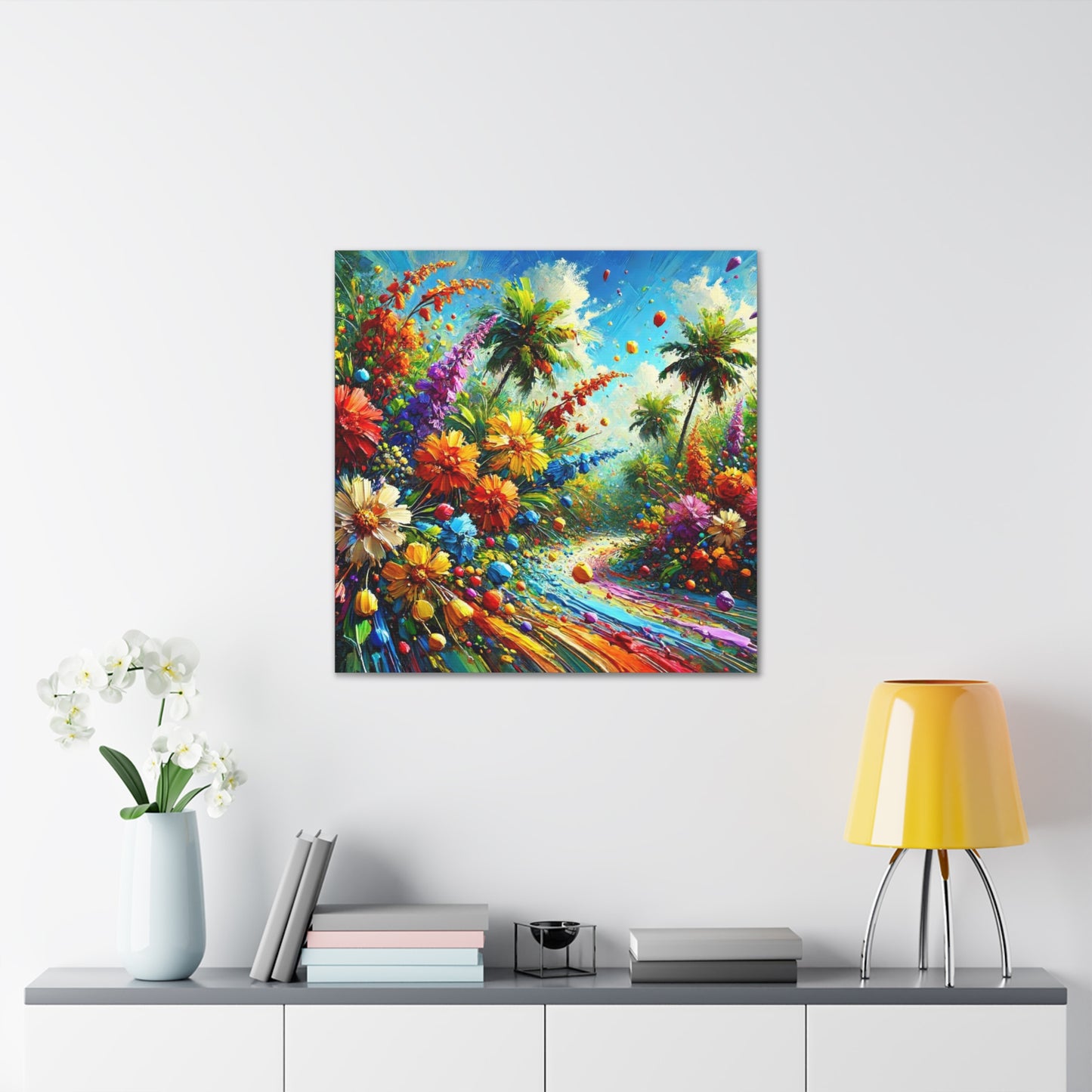 Art Print of Tropical Flower Garden, Abstract Oil Finish, West Indian Art, Canvas Gallery Wraps