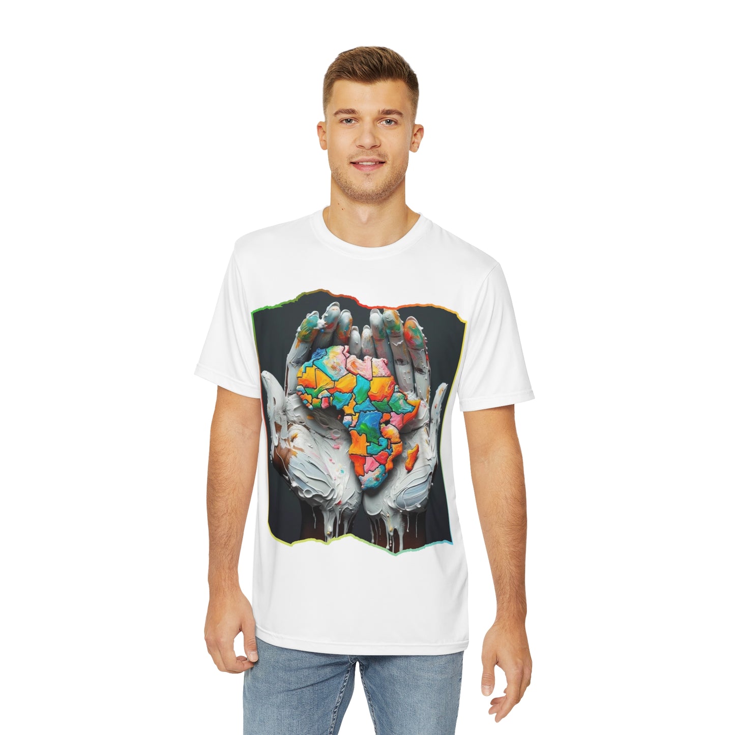 Men's Brushed Polyester Short Sleeve Tee (AOP), "Africa"