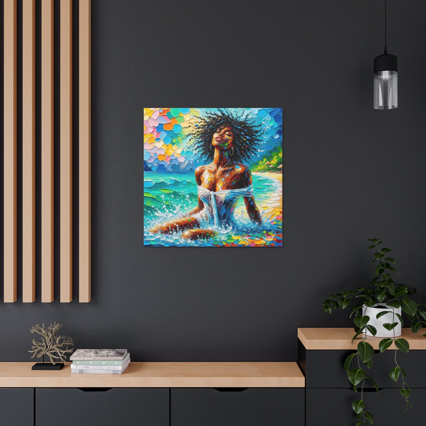 Art Print, Afro-Caribbean Woman, "Sea Bath" Abstract, Oil Finish, West Indian Ethnicity, Cultural, Heritage, Abstract, Canvas Gallery Wrap