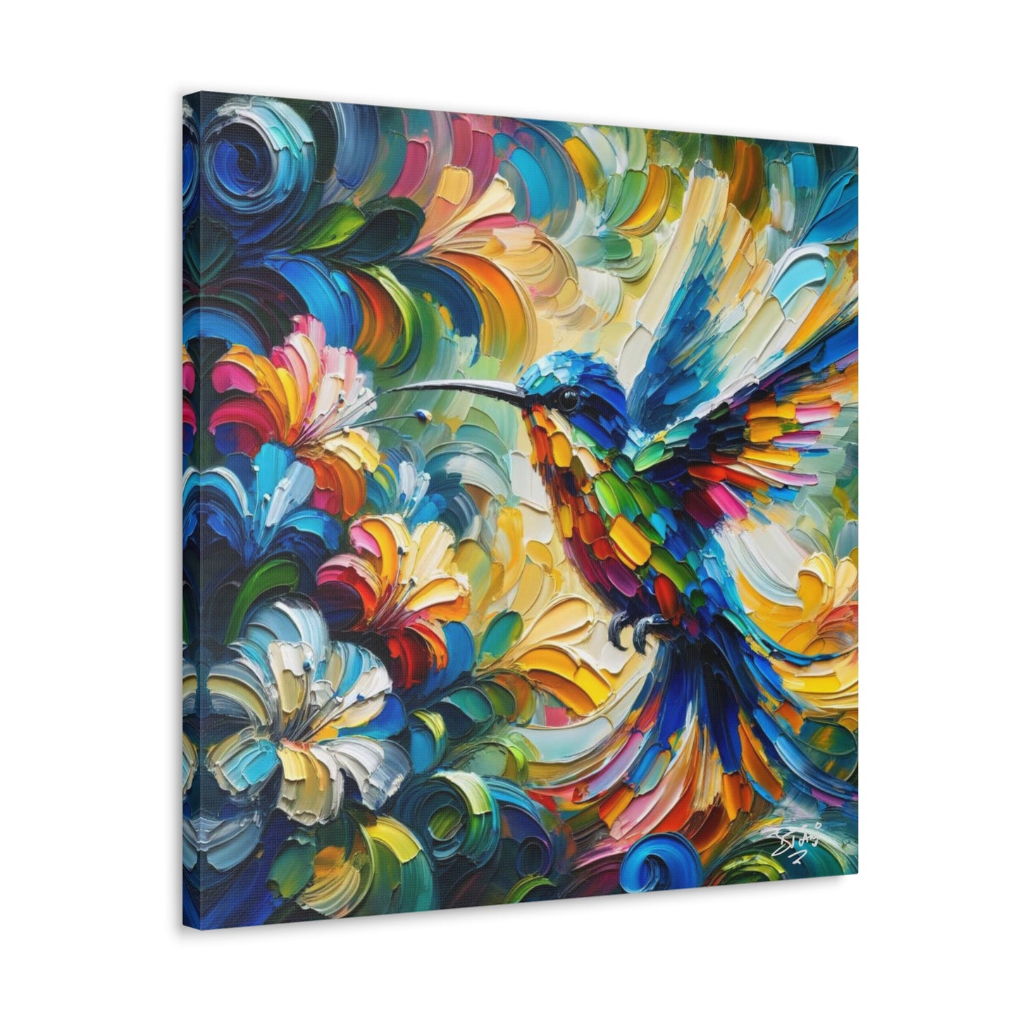 Art Print, Hummingbird, Caribbean Birds, Abstract Oil Finish, Caribbean Nature, Cultural, Heritage, Canvas Gallery Wrap