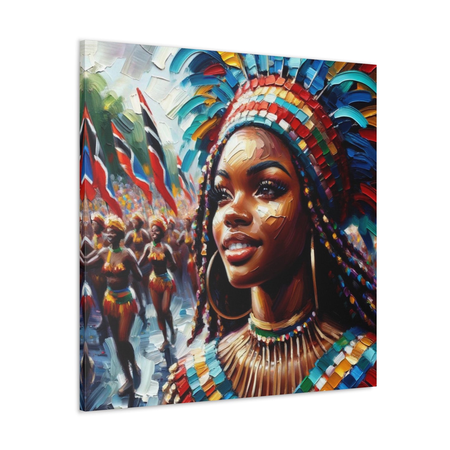 Art Print#3 of Trini Masquerader, Carnival, Oil Finish, West Indian Ethnicity, Cultural, Heritage, Art, Black Woman, Canvas Gallery Wraps