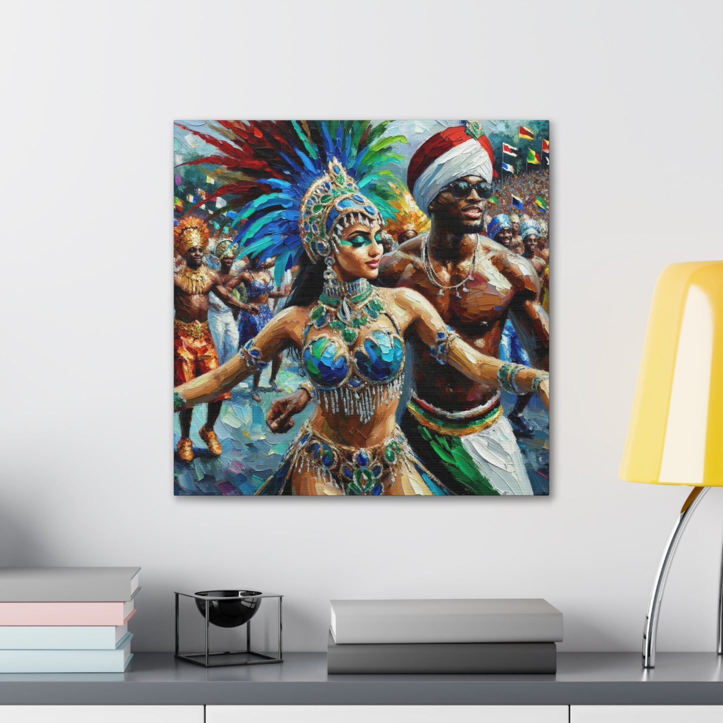 Art Print, Trini Masqueraders#3, Carnival, Oil Finish, West Indian Ethnicity, Cultural, Heritage, Indo & Afro Caribbean, Canvas Gallery Wrap