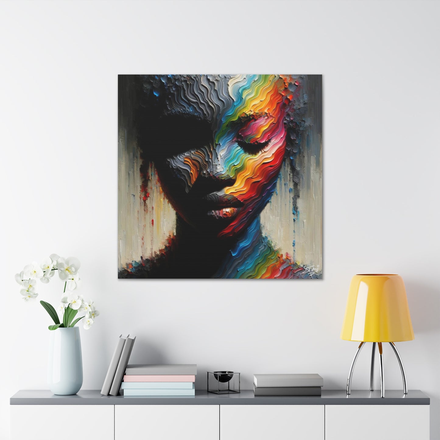 Art Print, Afro-Caribbean Woman "Face Paint In Silhouette," Oil Finish, West Indian Ethnicity, Cultural, Heritage, Semi-Abstract, Canvas Gallery Wrap