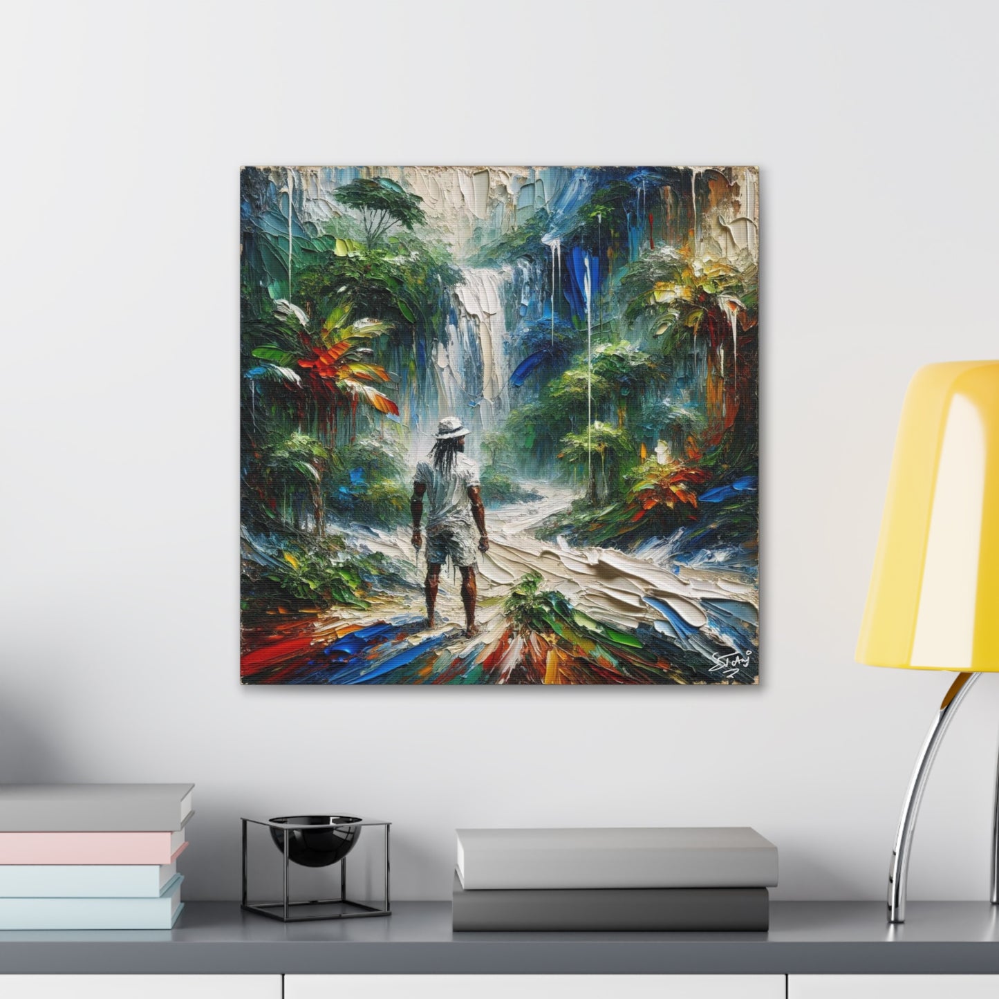 Art Print of Caribbean Man at Waterfall, West Indian Art, Canvas Gallery Wraps