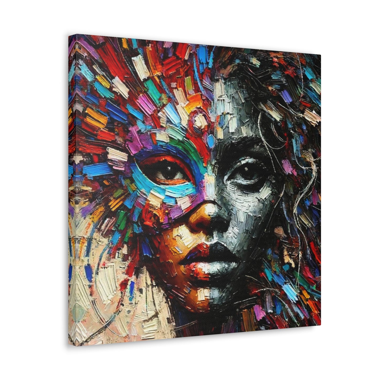 Art Print, African Woman, Black Power, Silhouette, Mask, Abstract Oil Finish, Unity, One Love, Canvas Gallery Wrap