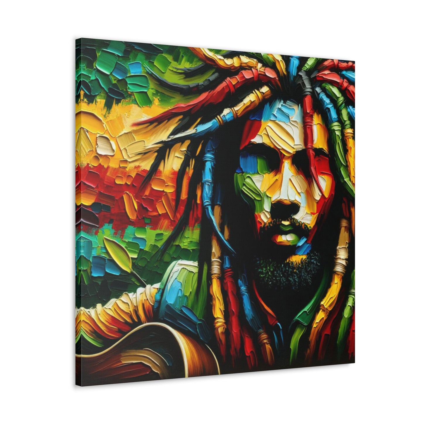 Art Print of Rastaman, Oil Finish, West Indian Ethnicity, Cultural, Heritage, Afro-Caribbean Man, Semi-Abstract, Canvas Gallery Wrap