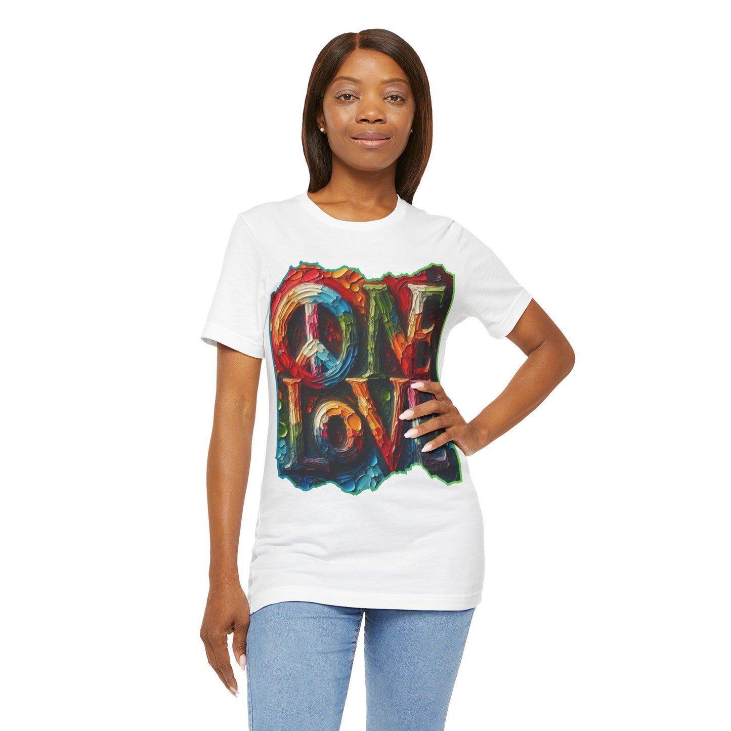 Unisex Jersey Short Sleeve Tee, "One Love" Imposter Syndrome, Mental Wellness, Stress Relief, Self-Awareness, Unity, Inclusion, Anti-Racism, One Love, Inclusion, DEI, Diversity