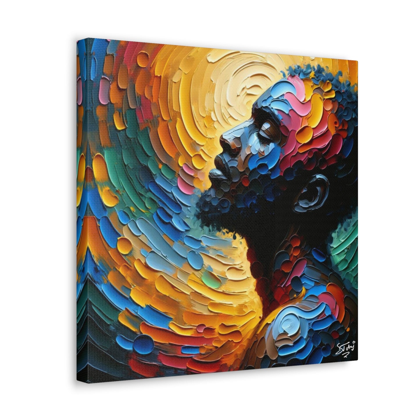 Art Print, Afro-Caribbean Man, "Deep in Thought," Oil Finish, West Indian Ethnicity, Cultural, Heritage, Abstract, Canvas Gallery Wrap