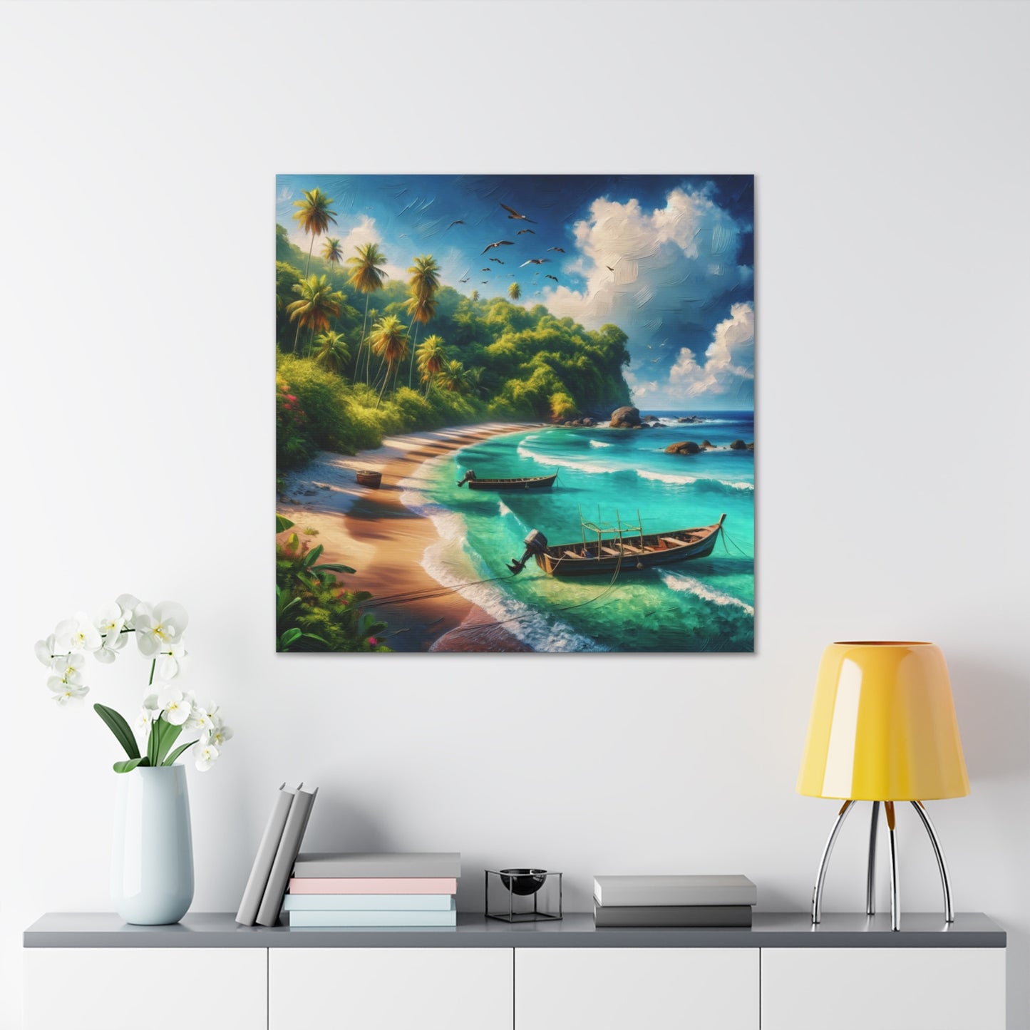 Art Print#3 of Caribbean Beach Scene, Swallows Beach, Tobago, West Indian Art, Canvas Gallery Wraps