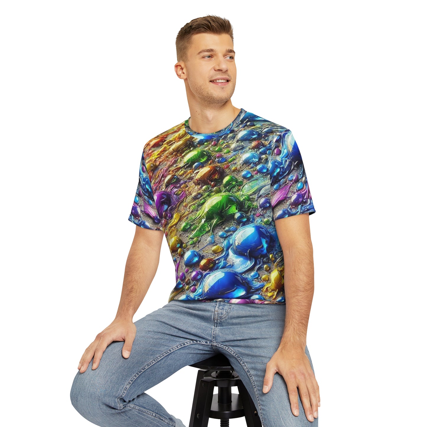 Men's Brushed Polyester Short Sleeve Tee (AOP), Colorful Water Print