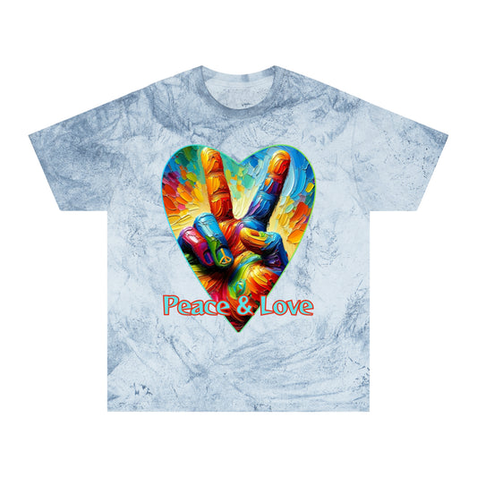 Unisex Color Blast T-Shirt "Peace & Love..." One World, Self-Love, Anti-Racism, One Love, Unity, Inclusion, Diversity, Immigrant Outsiders, Cultural Identity, Black Excellence Empowerment Inspiration, FashionWithPurpose, ConsciousClothing