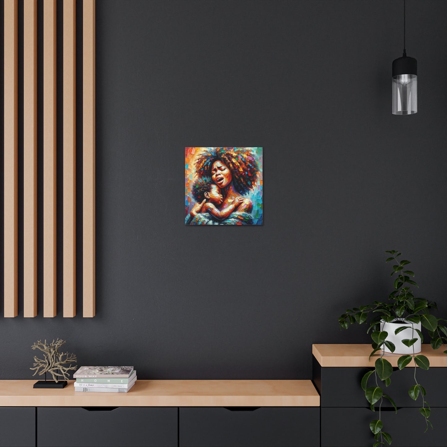 Art Print, Mother & Child, Afro-Caribbean Woman, Oil Finish, West Indian Ethnicity, Cultural, Heritage, Semi-Abstract, Canvas Gallery Wrap