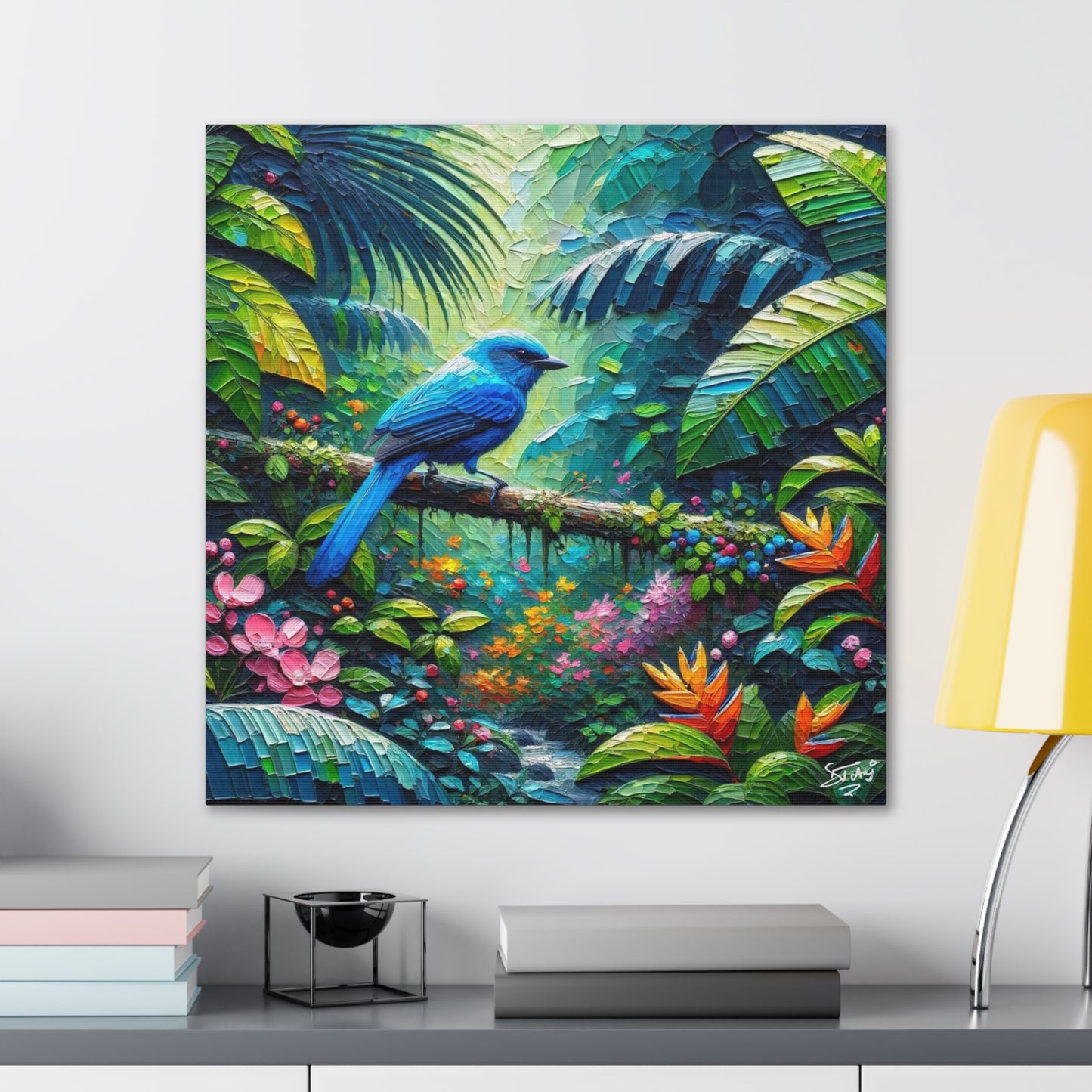 Art Print, Blue-grey Tanager (Blue Jean), Caribbean Birds, Oil Finish, Caribbean Nature, Cultural, Heritage, Canvas Gallery Wrap