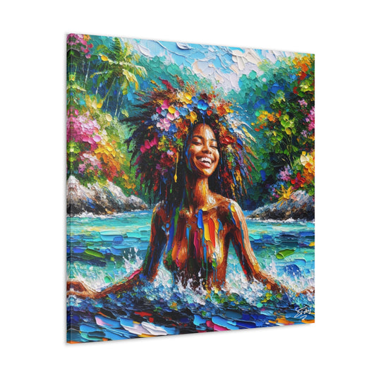 Art Print, Afro-Caribbean Woman "Live in Color," Oil Finish, West Indian Ethnicity, Cultural, Heritage, Semi-Abstract, Canvas Gallery Wrap