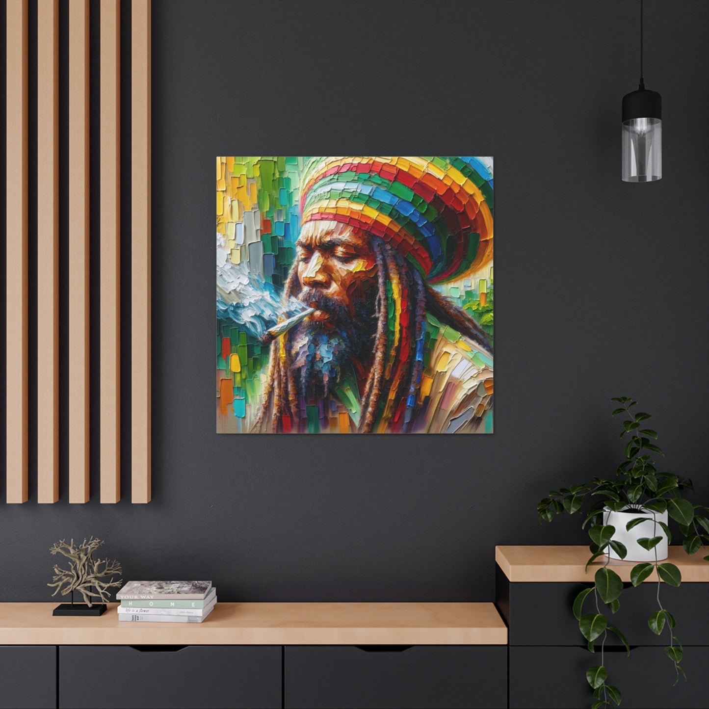 Art Print of Rastaman#2, Oil Finish, West Indian Ethnicity, Cultural, Heritage, Afro-Caribbean Man, Semi-Abstract, Canvas Gallery Wrap