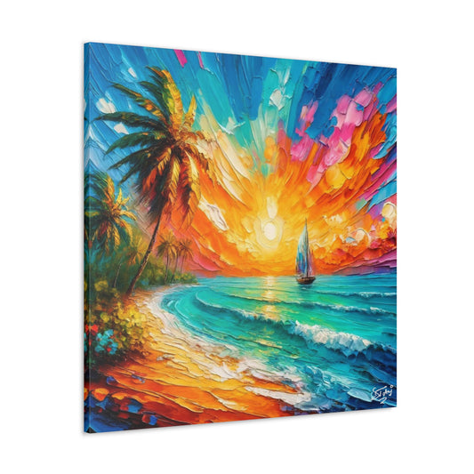 Art Print of Caribbean Sunset Scene, West Indian Art, Canvas Gallery Wraps