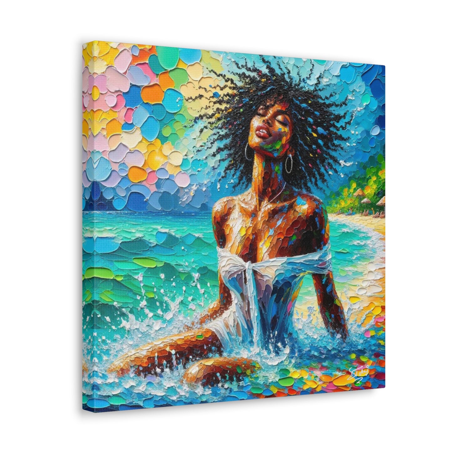 Art Print, Afro-Caribbean Woman, "Sea Bath" Abstract, Oil Finish, West Indian Ethnicity, Cultural, Heritage, Abstract, Canvas Gallery Wrap