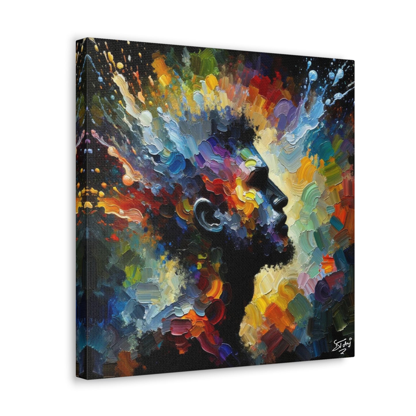 Art Print, Afro-Caribbean Man "Face Paint In Silhouette," Oil Finish, West Indian Ethnicity, Cultural, Heritage, Semi-Abstract, Canvas Gallery Wrap