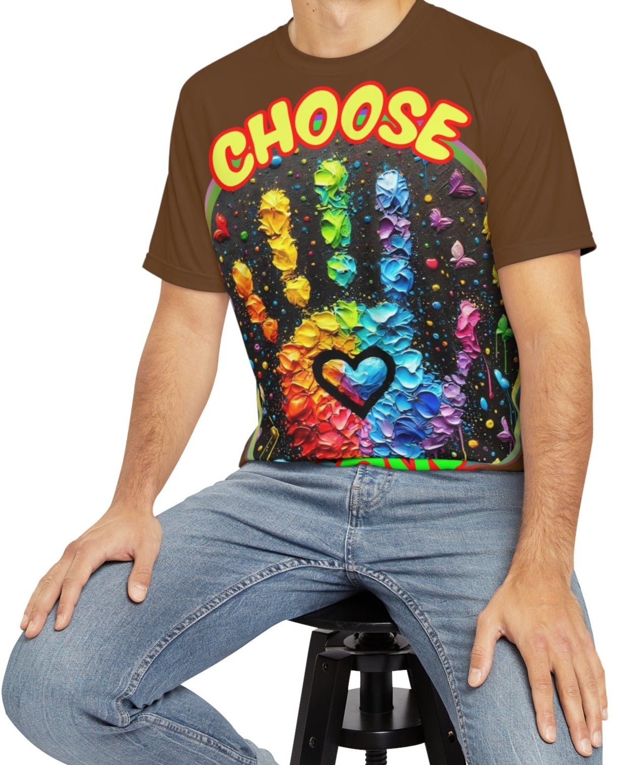 Men's Brushed Polyester Short Sleeve Tee (AOP), "Choose Love"