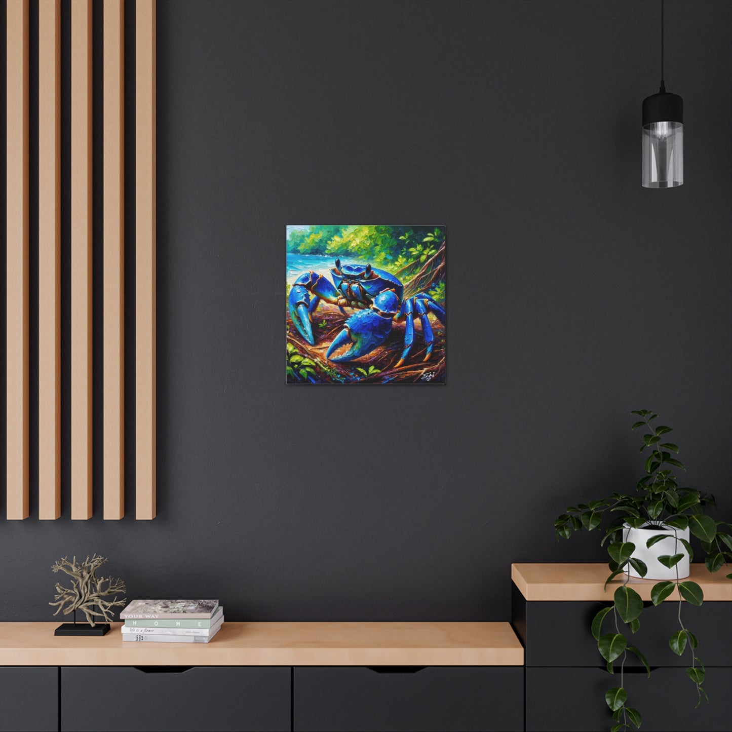 Art Print, Blue Crab, Caribbean Wildlife, Oil Finish, Caribbean Nature, Cultural, Heritage, Canvas Gallery Wrap