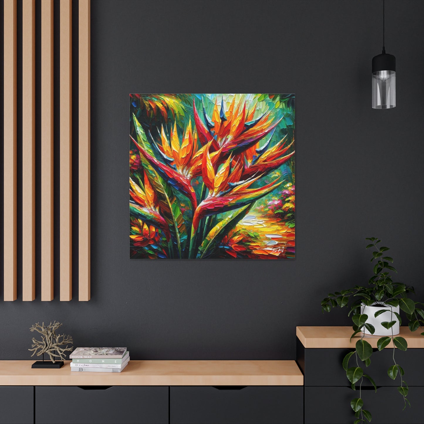 Art Print of Tropical Flower Garden, Oil Finish, West Indian Art, Canvas Gallery Wraps